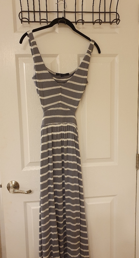 Ocean Drive Quality Gray White Stripes  Backless Dress